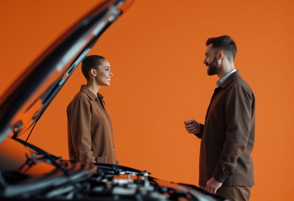 image of staff consulting a customer (for an automotive service)